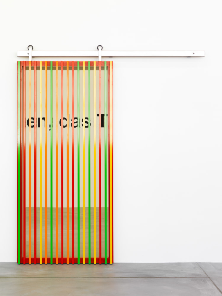 Doorway installation by Liam Gillick, Scorpion but Felix 2012 Powder coated aluminum Approx. installation dimensions 220 x 200 x 10 cm / 86 5/8 x 78 3/4 x 3 7/8 in Door element 210 x 100 x 10 cm / 82 5/8 x 39 3/8 x 3 7/8 in