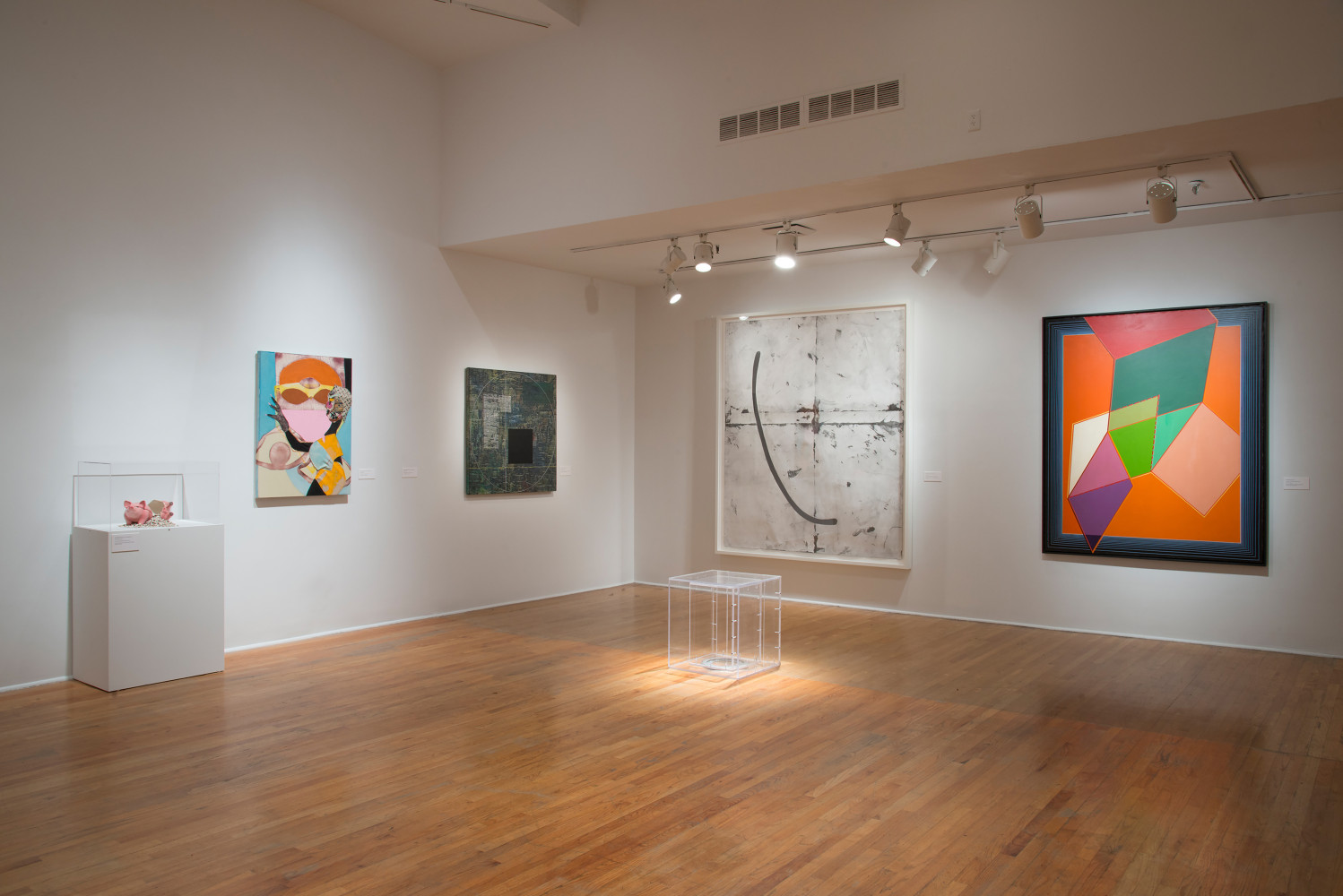Installation view of painting by Tschabalala Self and works of other artists