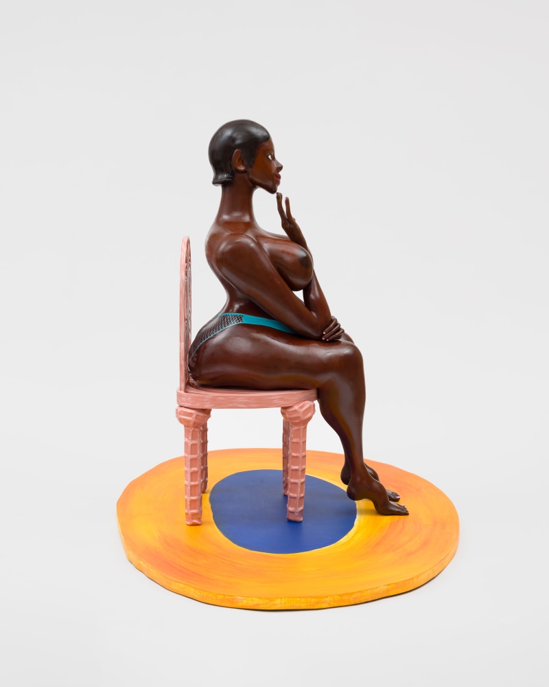 Heroine inspired by the fantasy of Saartjie Bartmann in Paris 1

2023

3D printed PLA, epoxy resin, oil primer, acrylic, steel and MDF stand

(Figures), 3D printed PLA, epoxy resin, MDF, oil primer, acrylic (Chair)

Sculpture 155.5 x 66 x 89 cm / 61 1/4 x 26 x 35 in

Pedestal 5 x 244 x 152 cm / 2 x 96 1/8 x 59 7/8 in

&amp;copy; Tschabalala Self&amp;nbsp;