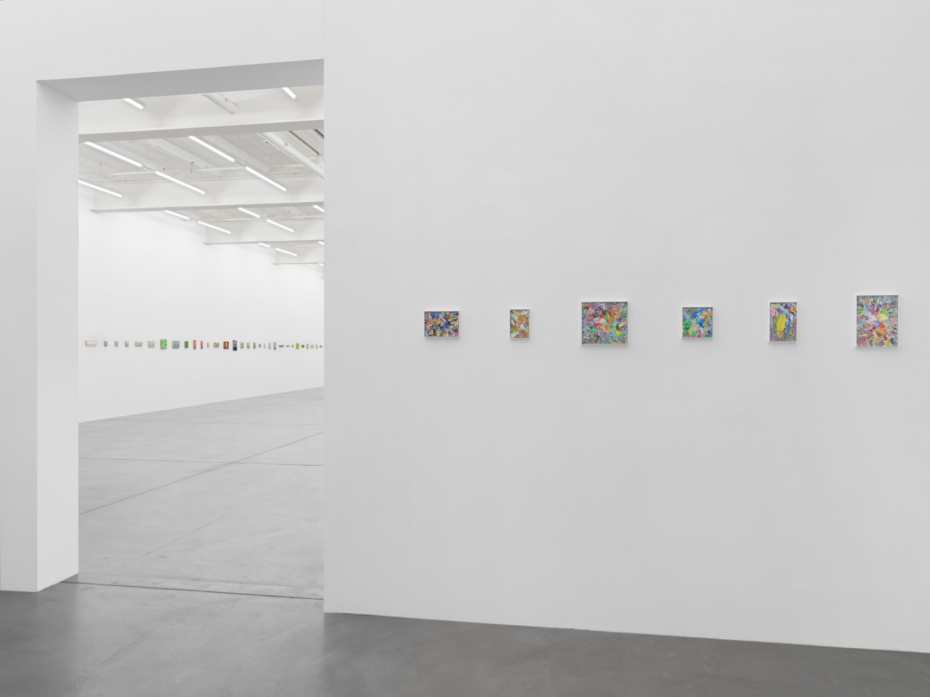 Installation view of Jean-Frédéric Schnyder paintings and cardboard sculpture exhibition