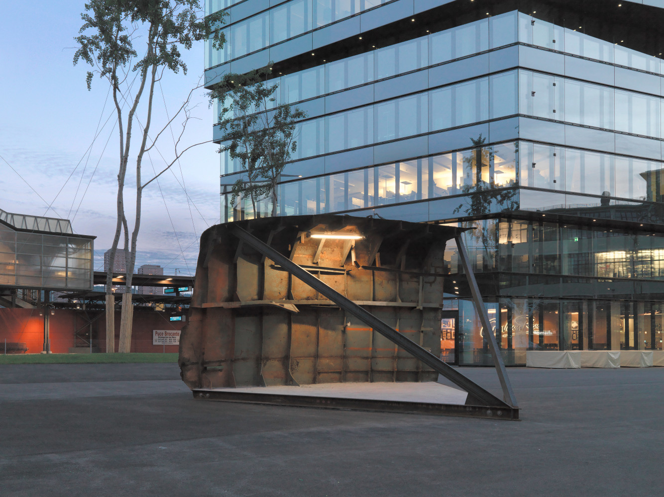 Installation view of sculpture by Oscar Tuazon