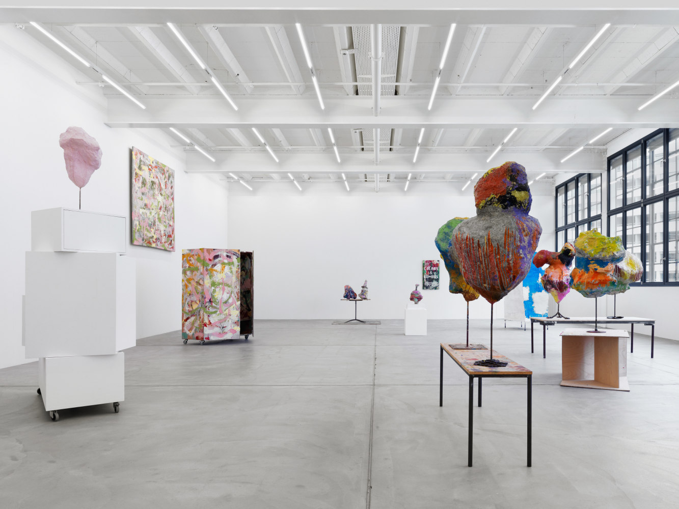 Installation view of Franz West sculptures and prints exhibition