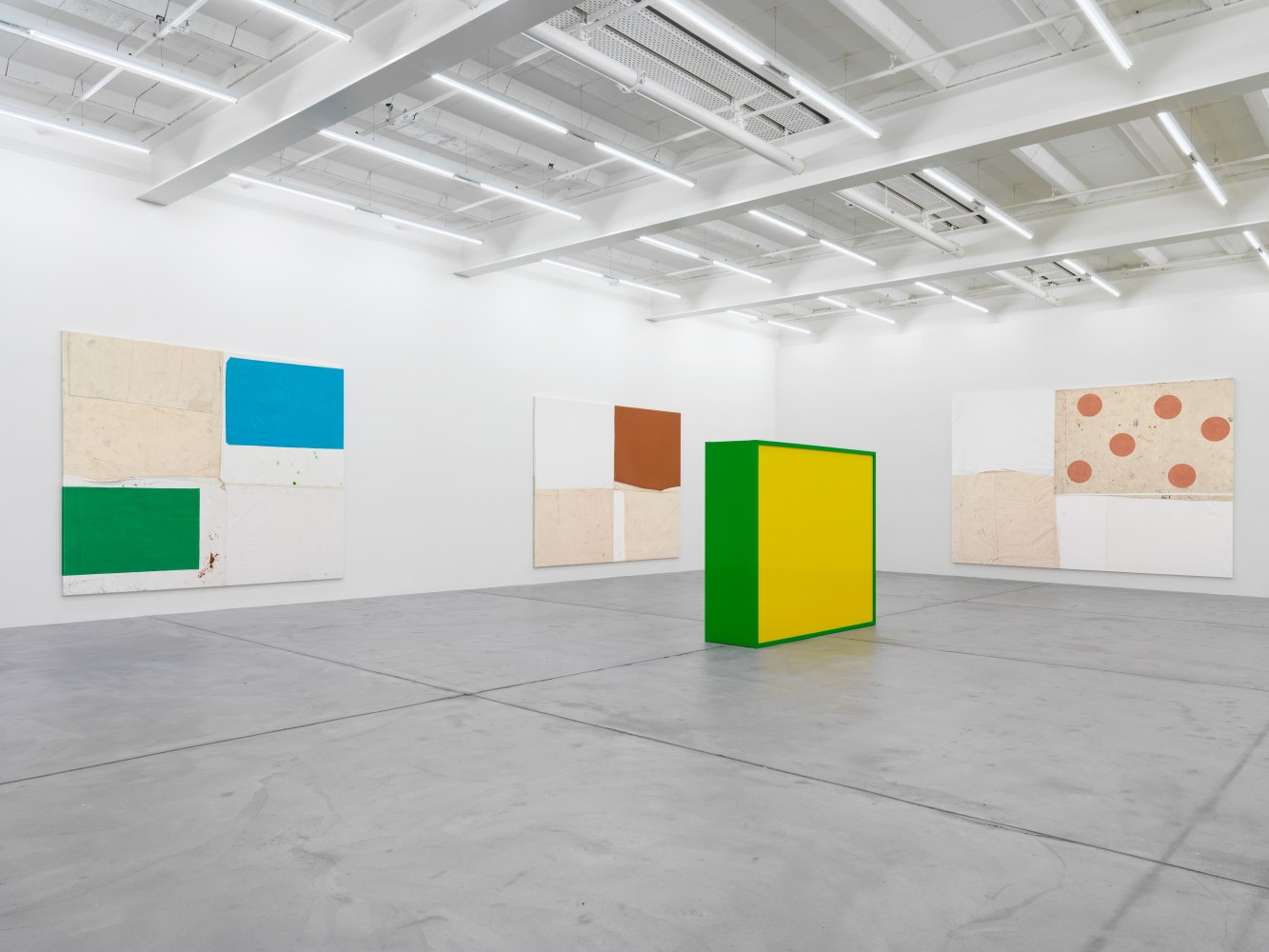 Installation view of Joe Bradley painting and sculpture exhibition