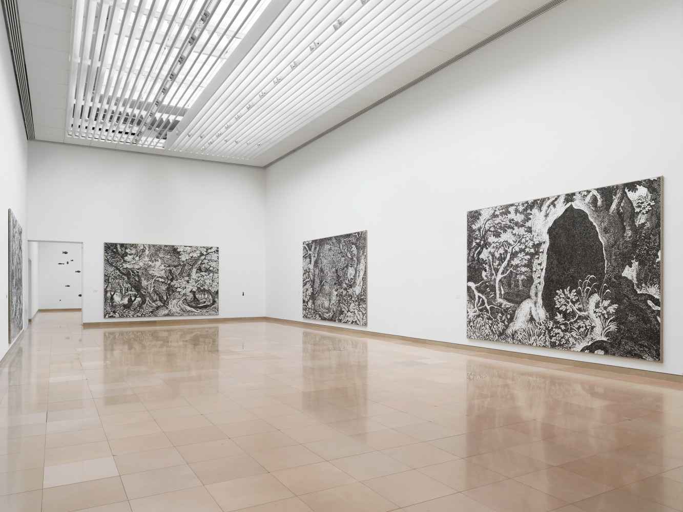 Installation view of paintings by Ugo Rondinone