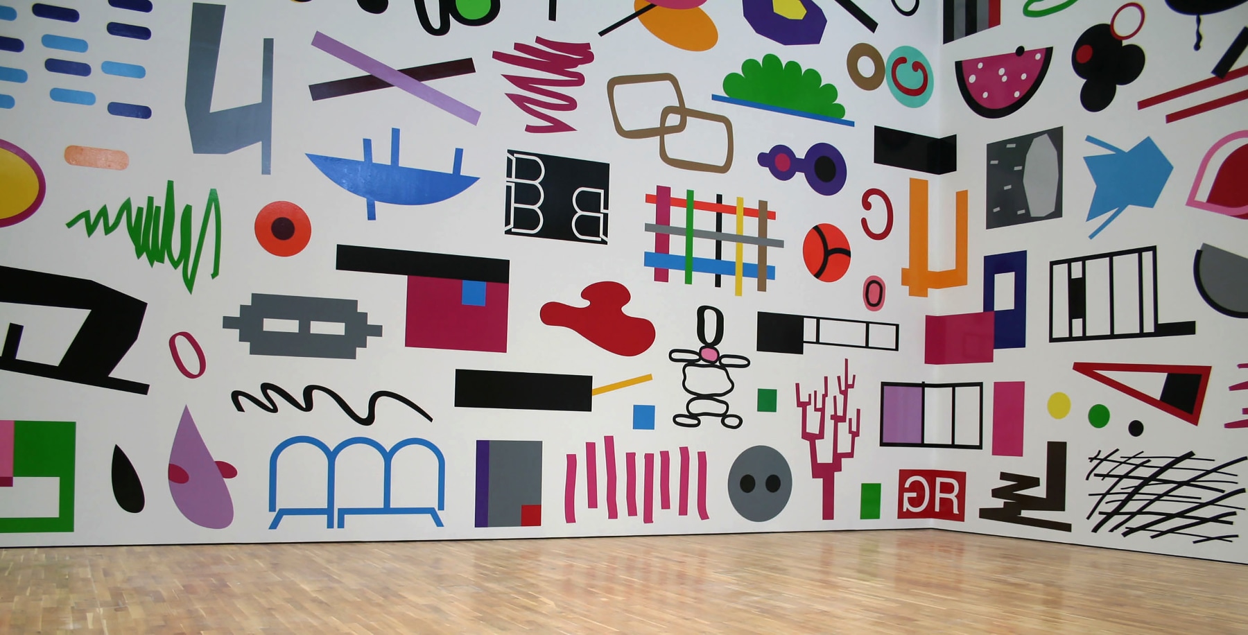 Installation view of wall works by Gerwald Rockenschaub