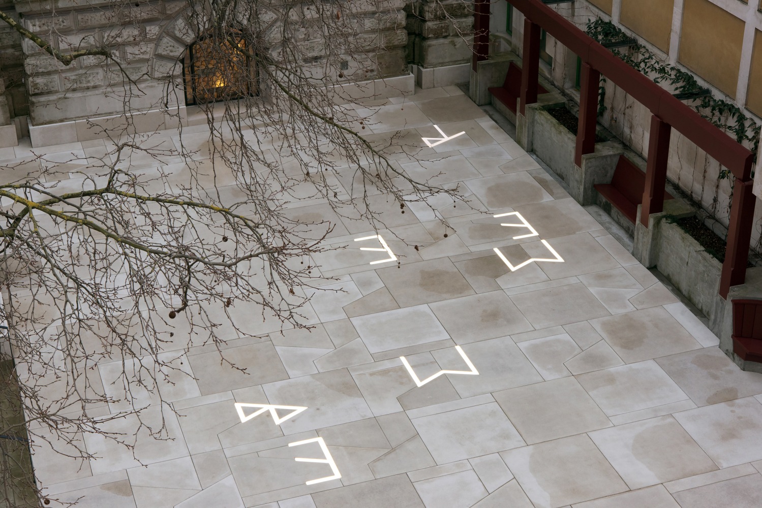 Installation view of outdoor sculpure by Martin Boyce