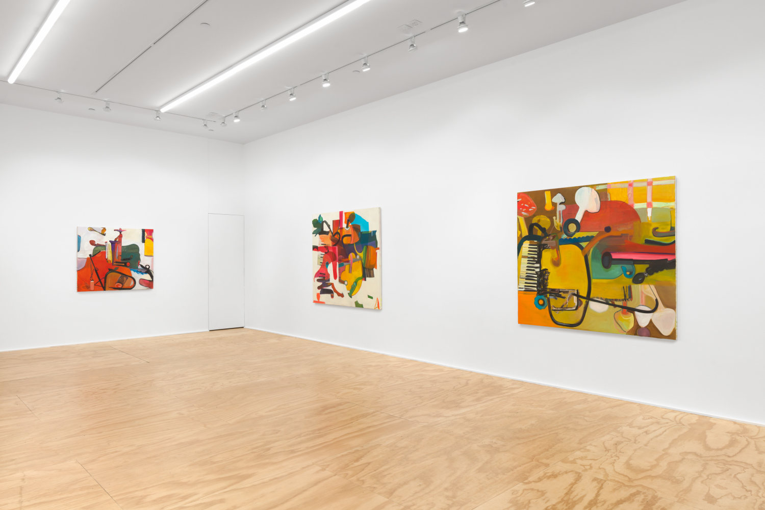 Installation view of Alex Hubbard paintings and film installation exhibition