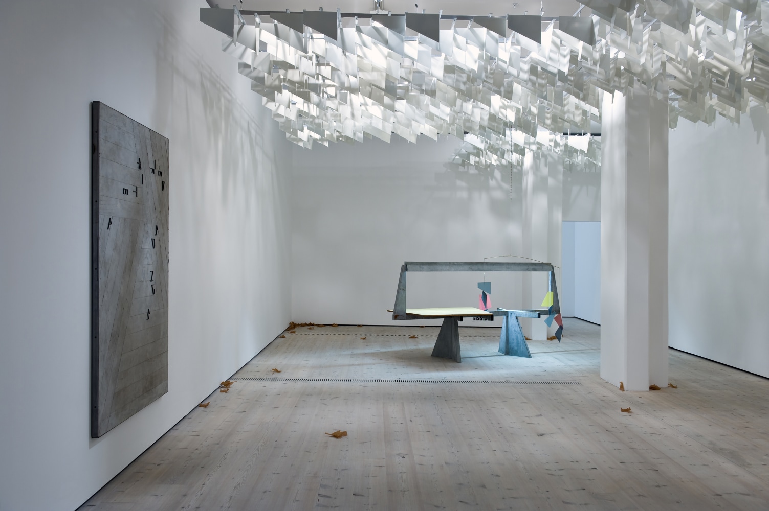 Installation view of sculptures by Martin Boyce
