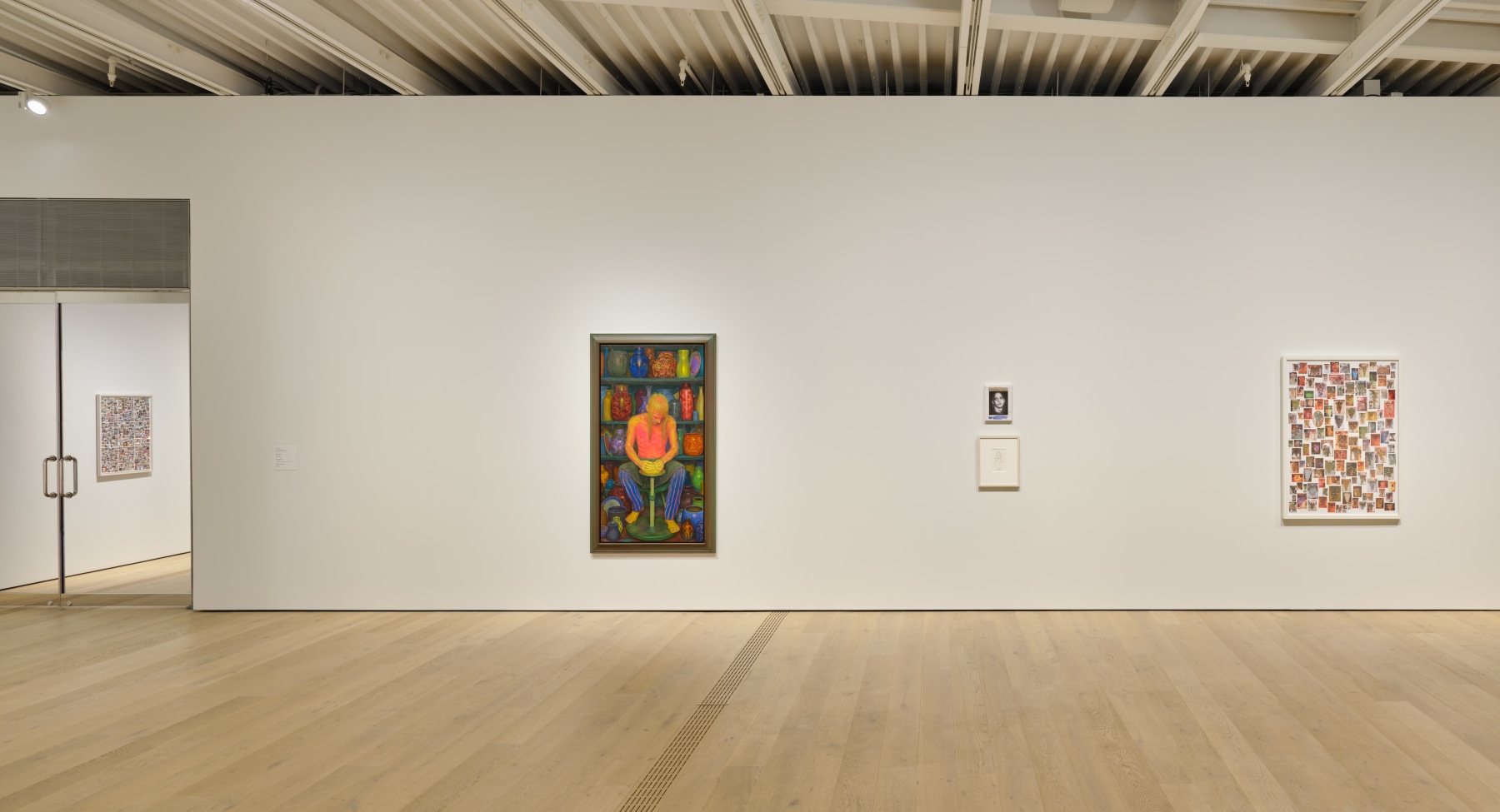 Installation view of sculptures, screen prints, paintings and drawings by Steven Shearer