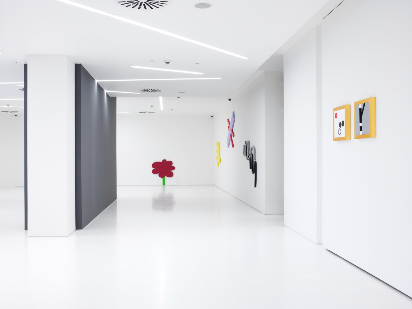 Installation view of wall works by Gerwald Rockenschaub