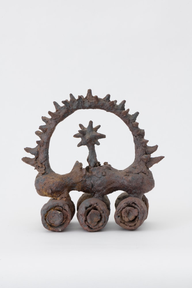 Martin Wong
Untitled (Six-wheeled sculpture), 1968-69
stoneware
9 1/4 x 9 1/2 x 5 ins.
23.5 x 24.13 x 12.7 cm