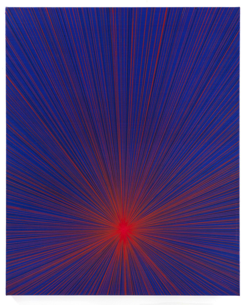 Karen Arm, Untitled (Red Beam on Blue), 2016