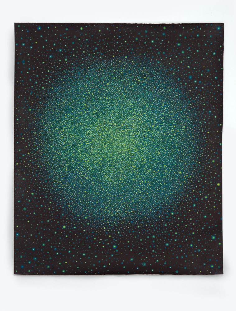 Karen Arm, Untitled (Yellow and Green-Blue Sun on Black-Red), 2015