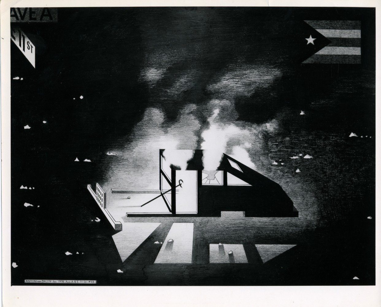 Anton van Dalen
Ave. A &amp;amp; E. 11 St #13, 1976
graphite on paper
30 x 40 in.
76.2 x 101.6 cm