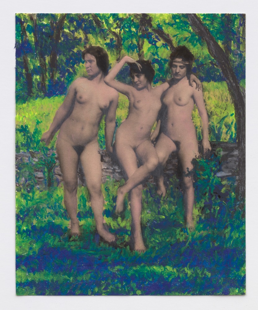 Betty Tompkins
3 More Graces, 2002
signed and dated verso
oil crayon on half tone paper
8 1/2 x 7 ins.
21.6 x 17.8 cm