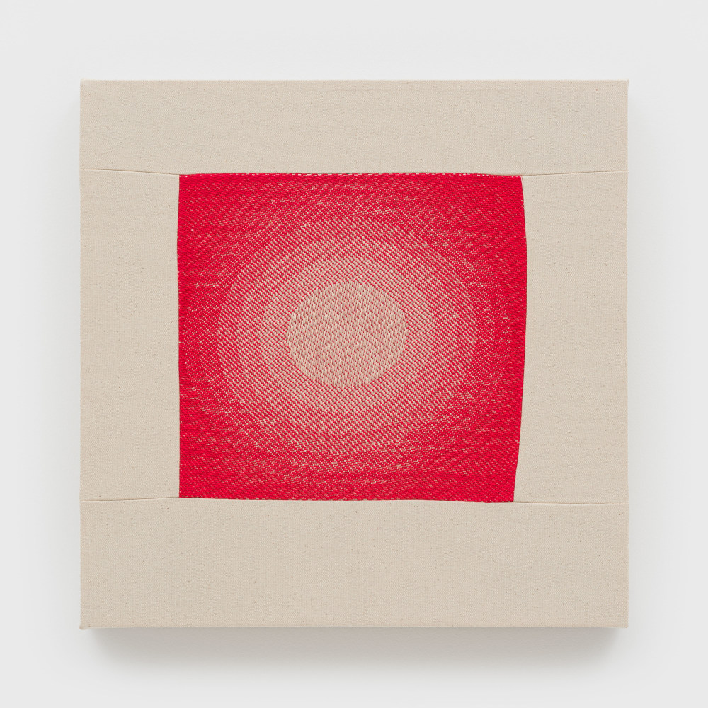 Jovencio de la Paz
Some Circles (NY) Red 1, 2025
handwoven jacquard textiles and cotton&amp;nbsp;
20 1/8 x 20 1/8 x 1 3/4 ins.
51.1 x 51.1 x 4.4 cm