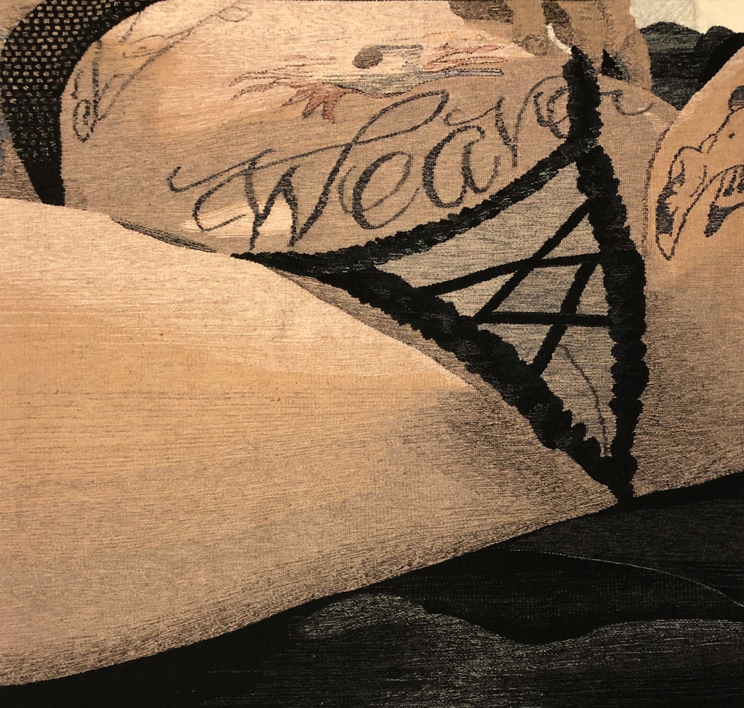 Erin M. Riley
Origin, 2019
wool and cotton tapestry
46 x 48 ins.
116.8 x 121.9 cm
(RILEY-183)