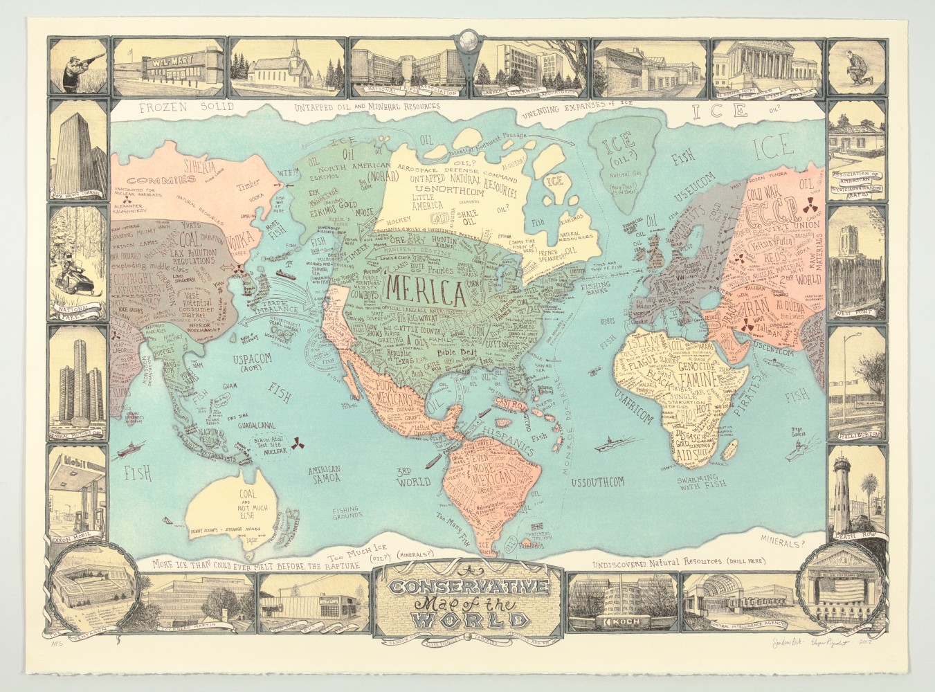Sandow Birk and Elyse Pignolet, A Conservative Map of the World (collaboration with Elyse Pignolet), 2011