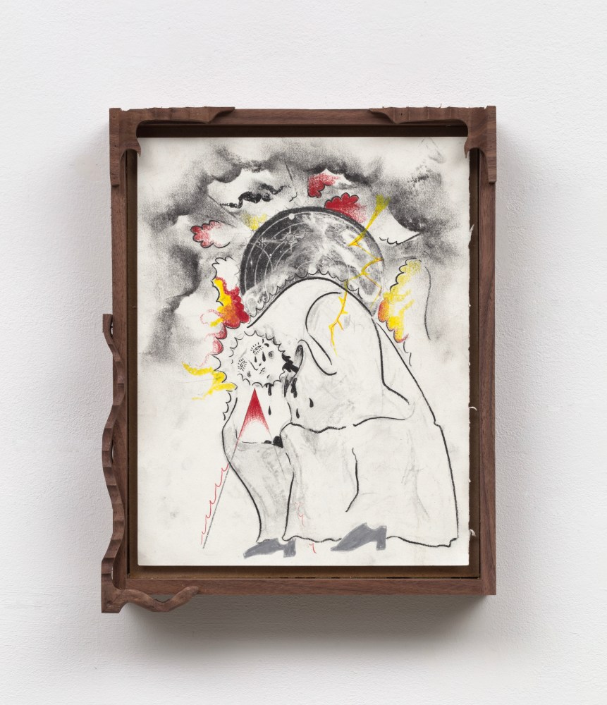 Harry Gould Harvey IV
Tilting at the Sun, Always Catching the Fall, 2022
Xerox, charcoal and colored pencil on paper, MDF, Black Walnut from the Newport Mansions
13 x 10 x 2 1/4 ins.
33 x 25.4 x 5.7 cm