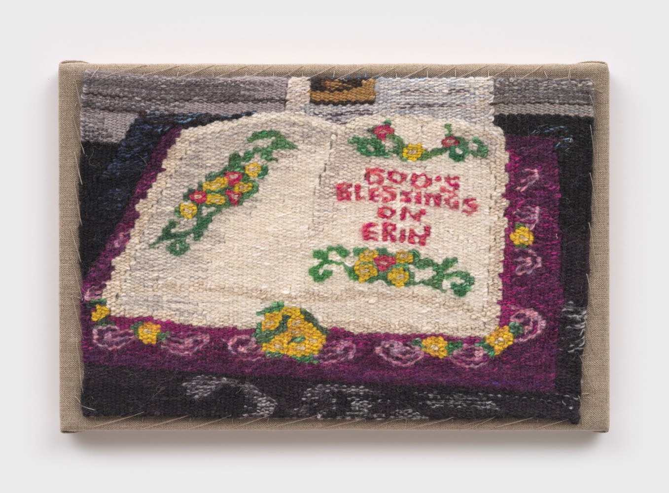 Erin M. Riley
Communion Cake, 2024
wool, cotton sewn to stretched linen
15 x 10 ins.
38.1 x 25.4 cm