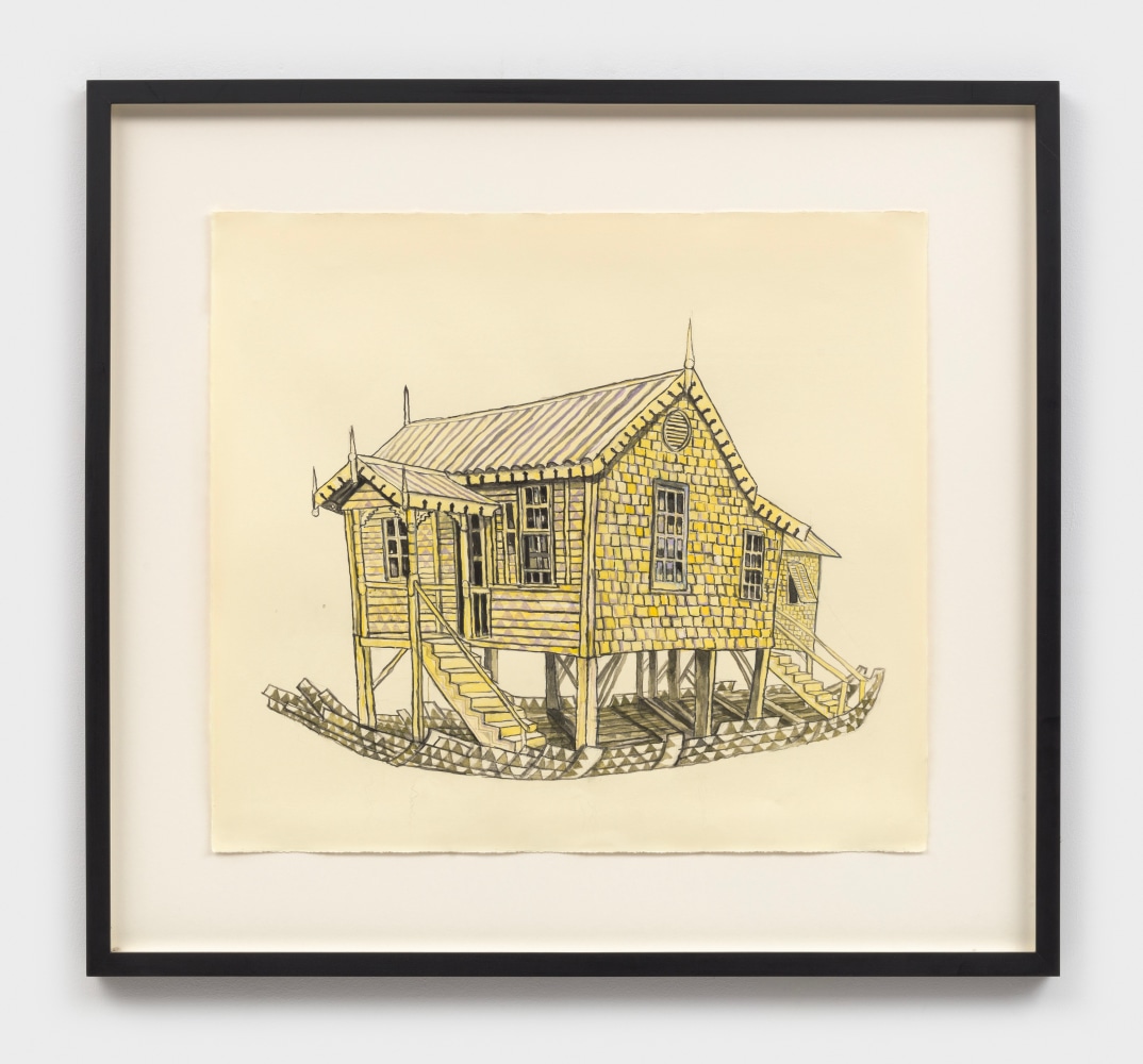 Hew Locke
Guyana House Boat 3, 2018
watercolor on paper
Sheet: 22 5/8 x 25 3/8 ins.
57.5 x 64.5 cm
Framed: 31 5/8 x 34 3/8 ins.
80.3 x 87.3 cm