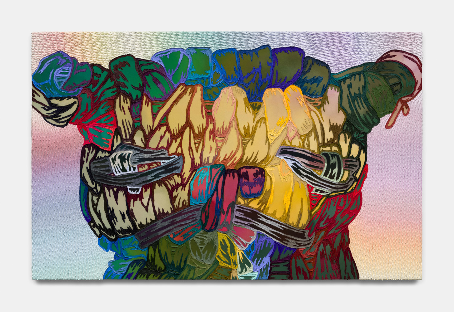 Ishi Glinsky
My Friend Fred, 2024
oil paint, oil stick, oil pastel, acrylic ink, matte medium on canvas
61 x 96 ins.
154.9 x 243.8 cm