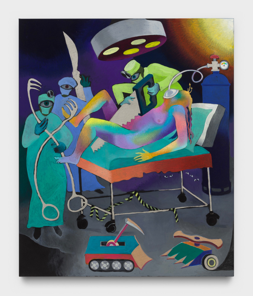 Hortensia Mi Kafchin
Battle Bots and Deep Anesthesia, 2023
oil on canvas
47 1/4 x 39 3/8 ins.
120 x 100 cm