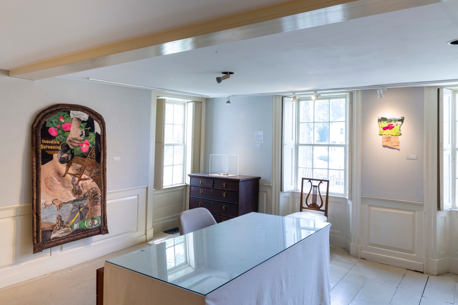 Liberation Textiles: Our Social Fabric (Installation View) Concord Center for the Visual Arts, Concord, MA, April 3 &amp;ndash; May 11, 2025. Photo: Kathy Tarantola