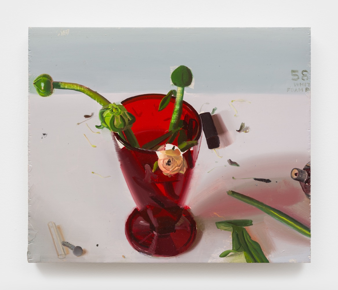 Phoebe Helander
Cut Buds in a red glass, 2025
oil on wood
11 3/8 x 13 1/2 x 1 ins.
28.9 x 34.3 x 2.5 cm