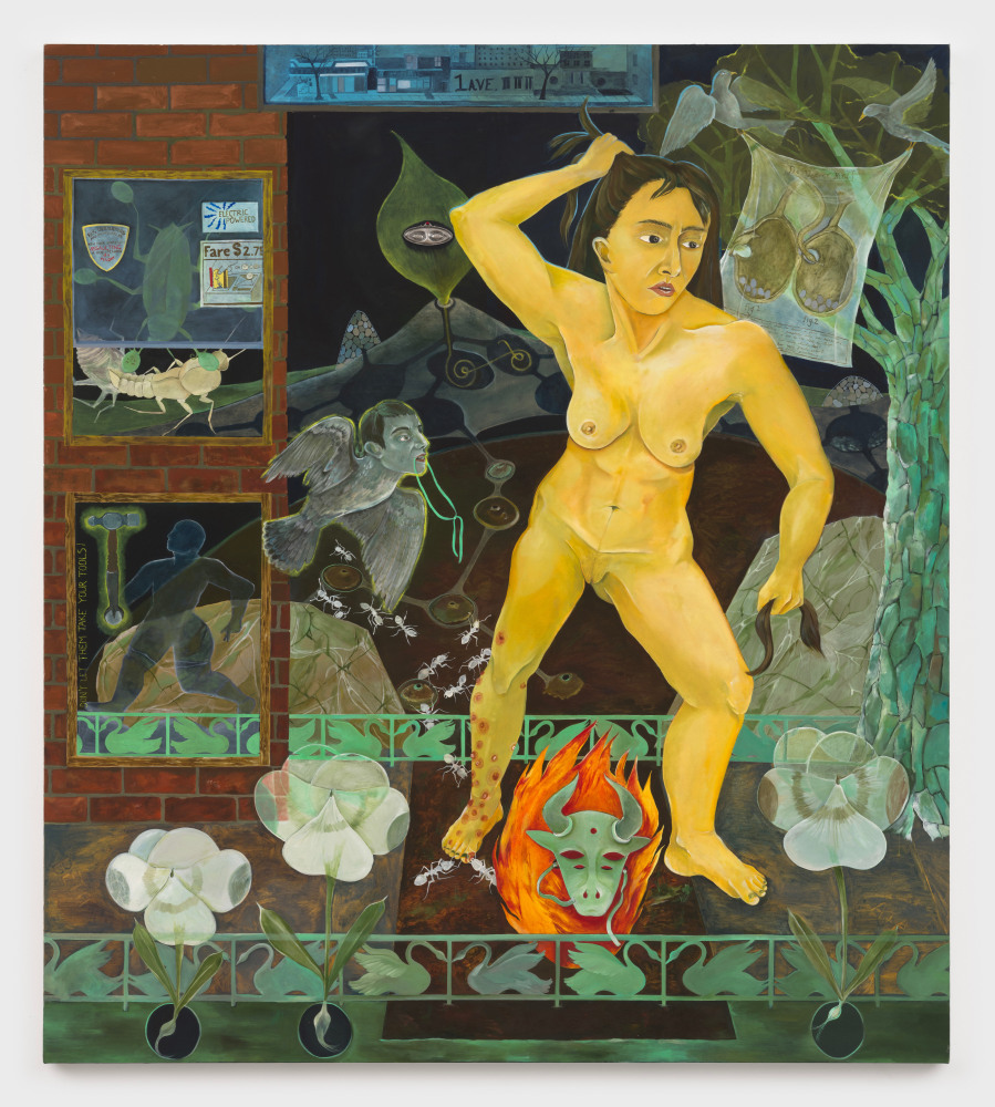 Astrid Terrazas
Building a fool&amp;#39;s passage by twisting my Hair, 2024
oil on canvas
90 x 80 ins.
228.6 x 203.2 cm