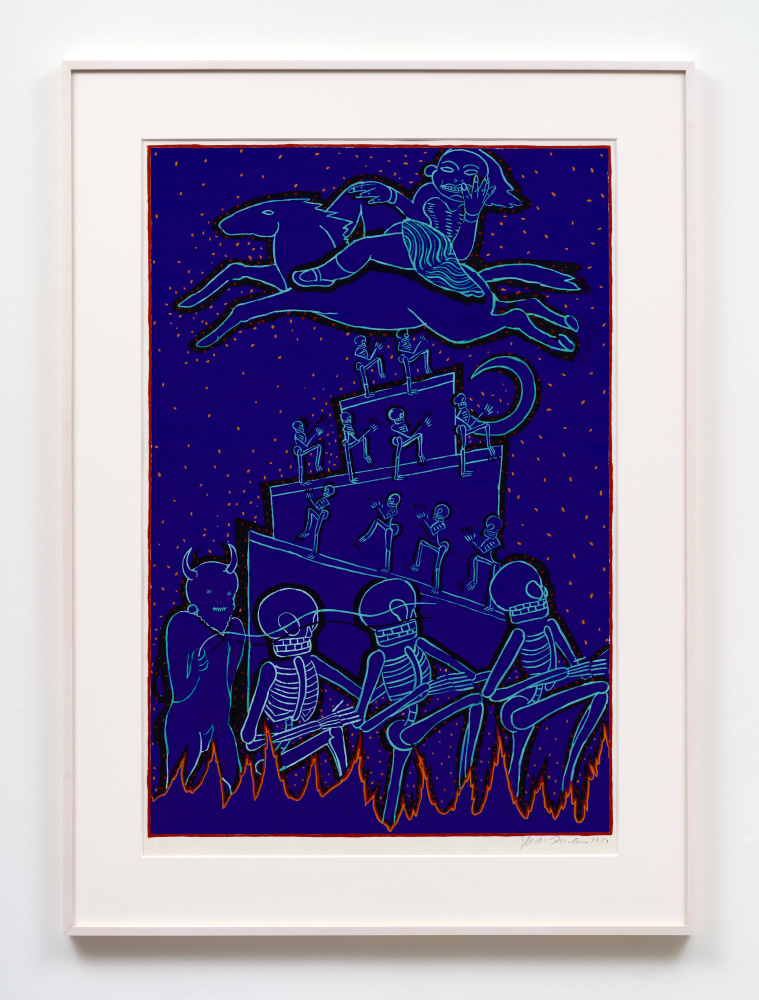 Judith Linhares
Blue Moon, 1977
signed and dated, recto
gouache on paper
31 x 43 ins.
78.7 x 109.2 cm