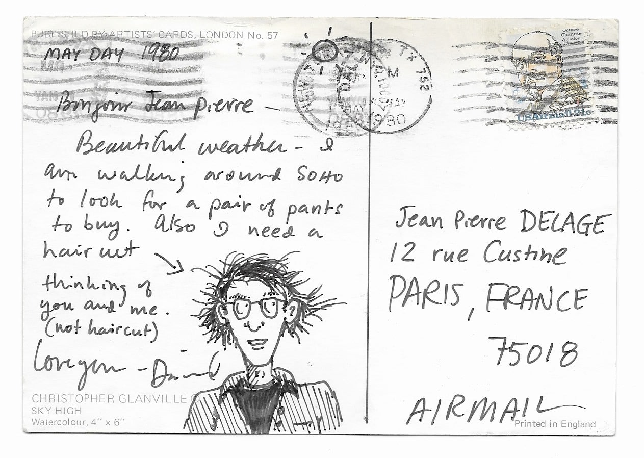 Jean Pierre Archive, Postcard w Self Portrait Cartoon 1, 1980