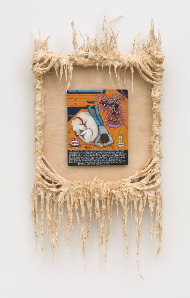 Guadalupe Maravilla
I am sending love to my eight year old self Retablo, 2021
oil on tin, cotton, glue mixture, wood
44 x 21 x 4 ins.
111.8 x 53.3 x 10.2 cm