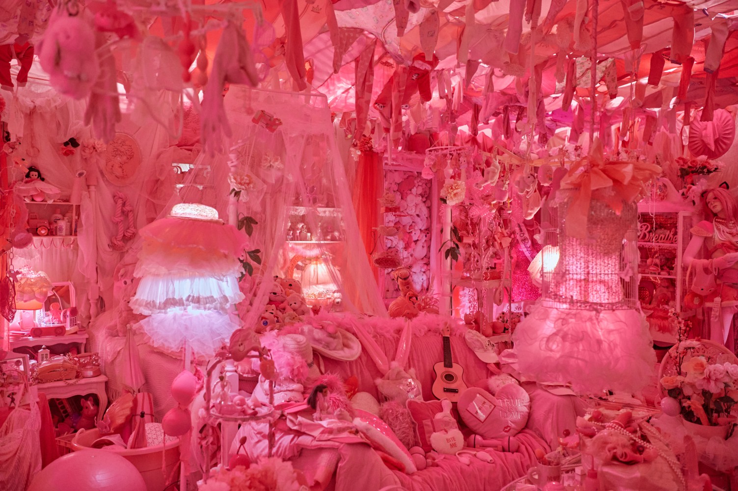 Portia Munson
Pink Project: Bedroom, 2011-ongoing
found pink plastic and synthetic objects along with salvaged pink bedroom furnishings
96 x 216 x 120 in.
243.8 x 548.6 x 304.8 cm
Installation View, Museum of Sex, 2023, Photo by Daniel Salemi