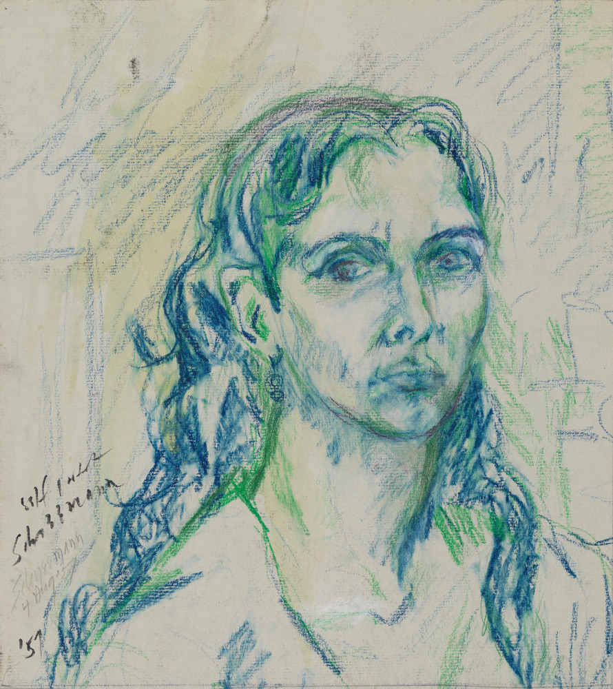 Carolee Schneemann
Self Portrait, 1957
Oil stick on paper
14 1/2 x 12 1/2 ins.
36.8 x 31.8 cm