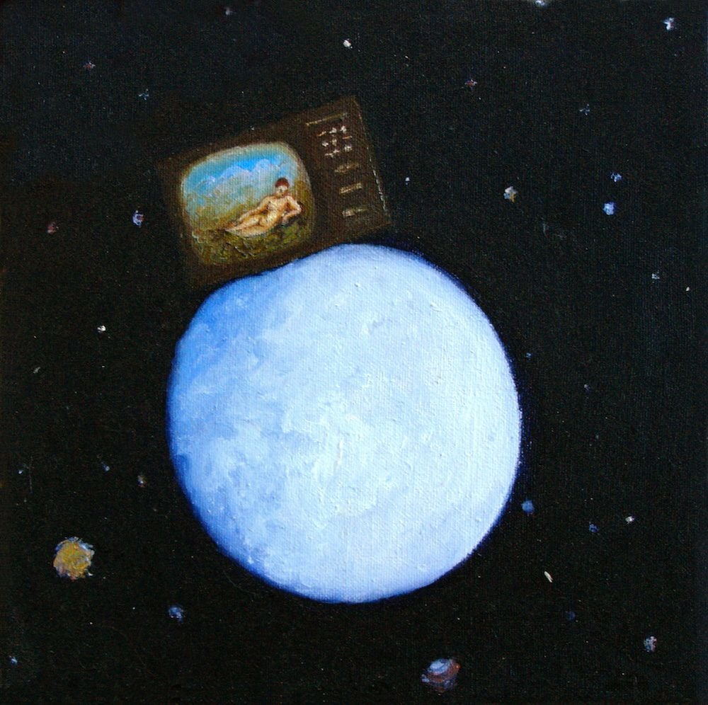 Suzanne Treister
Venus on TV on the Moon, 1986
oil on canvas
10 x 10 ins.
25.4 x 25.4 cm
