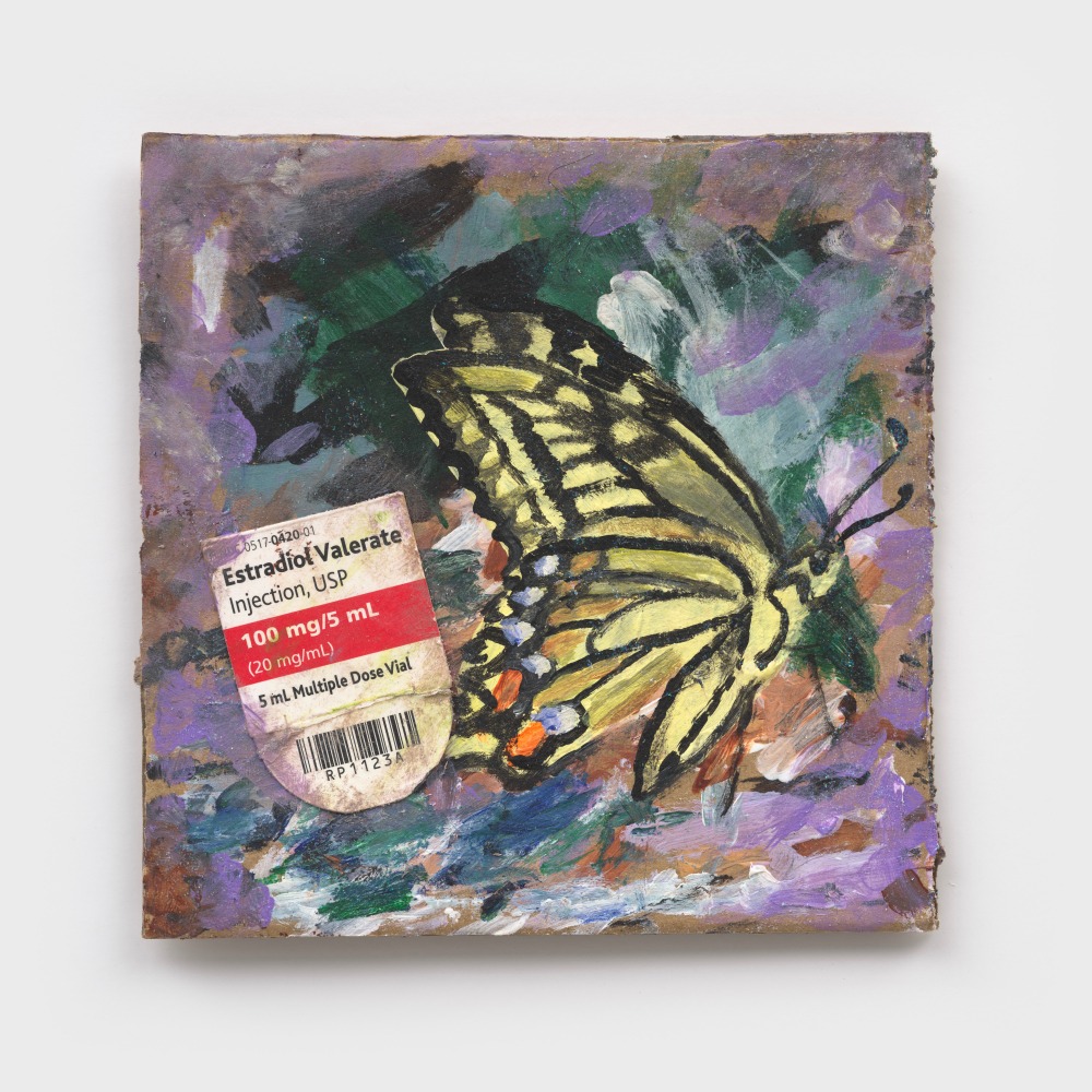 Jay Lynn Gomez
butterfly for my 2 year anniversary of starting HRT, 2024
acrylic and mixed media on cardboard
5 3/4 x 5 1/2 ins.
14.6 x 14 cm
(GOMEZ-202)