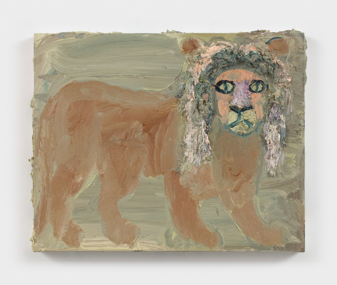 Allison Schulnik
Neighbor&amp;rsquo;s Lion, 2022
oil on canvas stretched over panel
16 x 20 ins.
40.6 x 50.8 cm