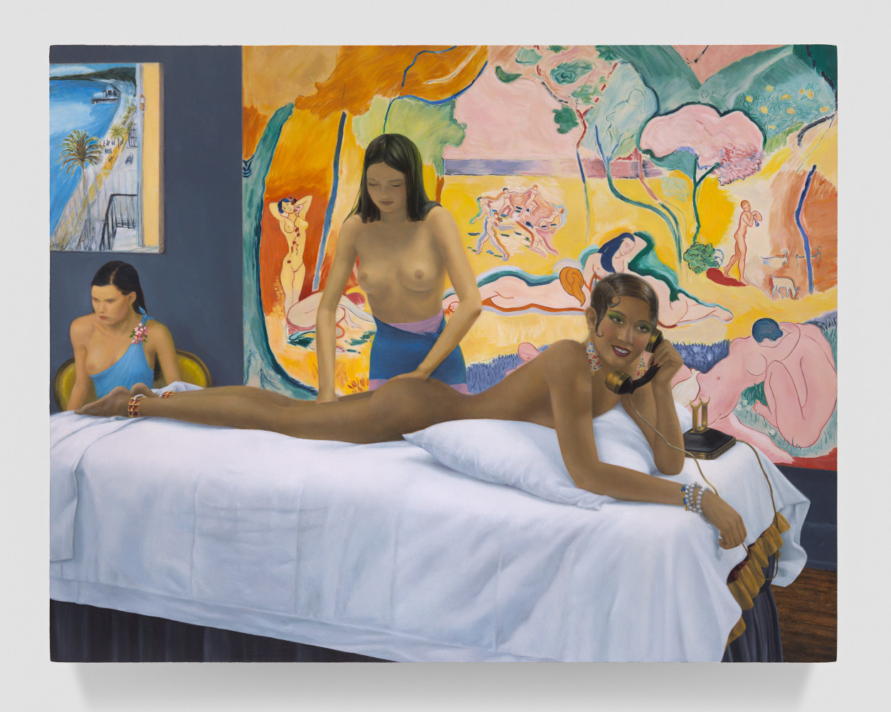 Hilary Harkness
Night at the Steins: Josephine Baker with &amp;ldquo;Two Tahitian Women&amp;rdquo;, 2016
Oil on panel
9 1/8 x 11 5/8 ins.
23.2 x 29.5 cm