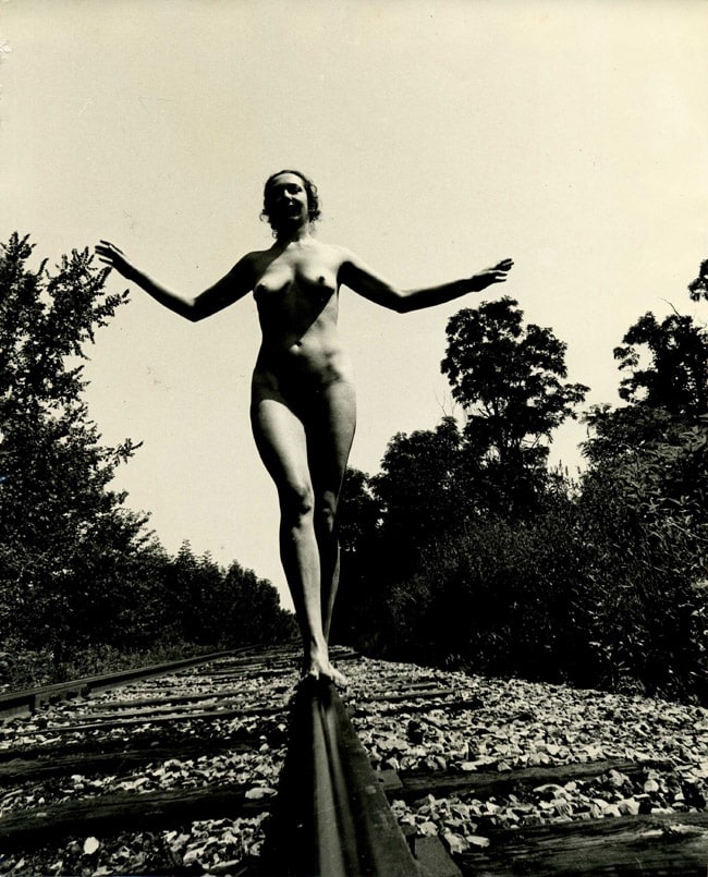 Carolee Schneemann, Nude on Tracks, Parallel Axis (diptych), 1975