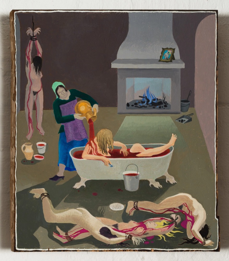 Hortensia Mi Kafchin
The Blood Countess II, 2020
oil on wood
16 1/4 x 14 1/4 ins.
41.2 &amp;times; 36.2 cm