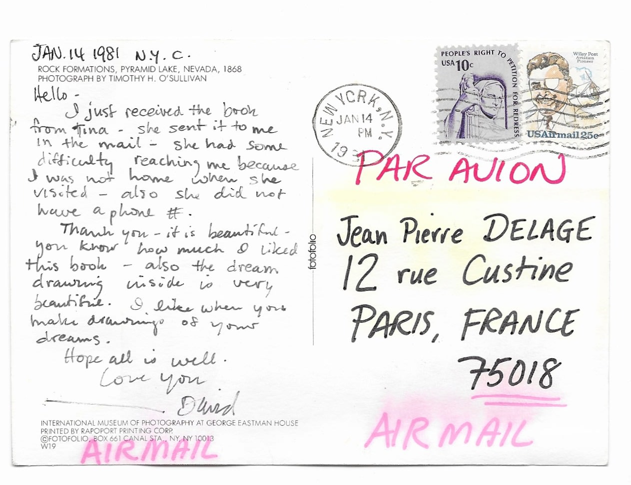 Jean Pierre Archive, Dog on Rocks Card 1, 1981