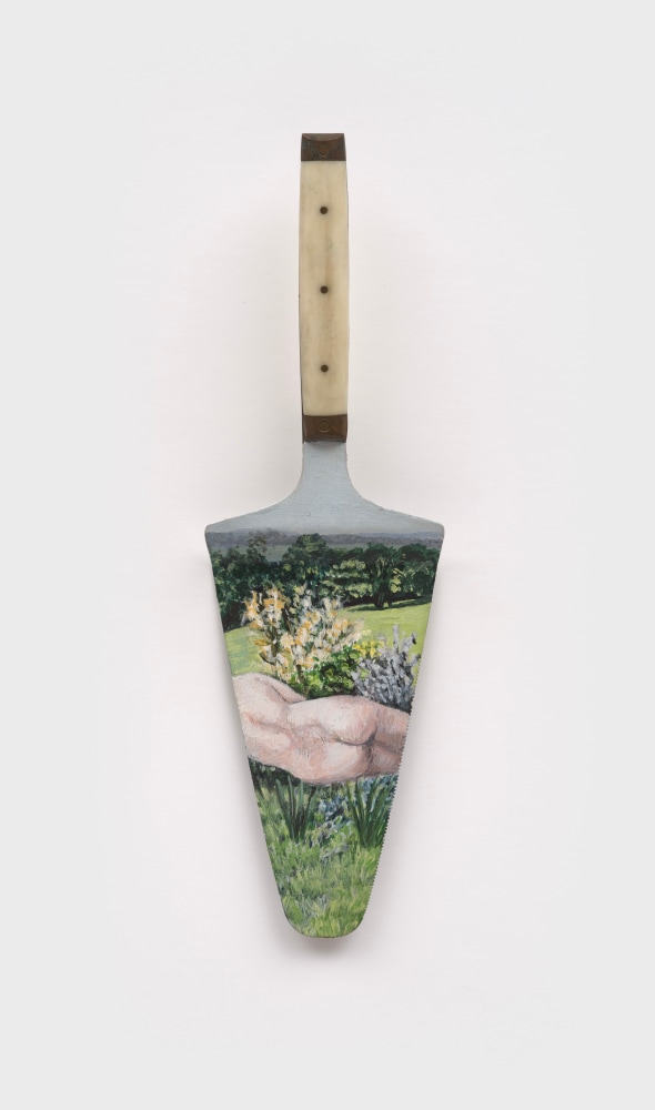 Betty Tompkins
Piece of Cake, 1999
acrylic on cake knife
10 x 3 1/4 ins.
25.4 x 8.3 cm