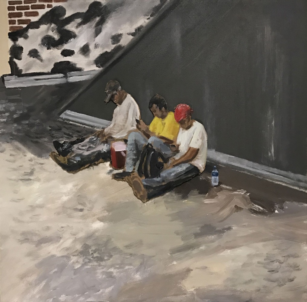 Ramiro Gomez, Three Men on a Roof Taking a Break (Chelsea), 2017