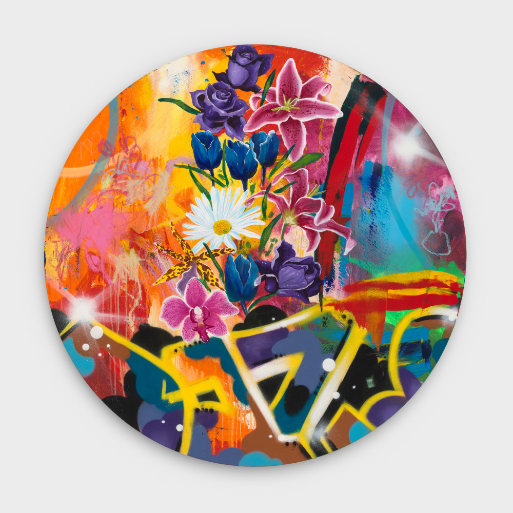 Christopher &amp;quot;Daze&amp;quot; Ellis
Florista, 2023
acrylic, spray paint on canvas
50 x 50 ins.
127 x 127 cm