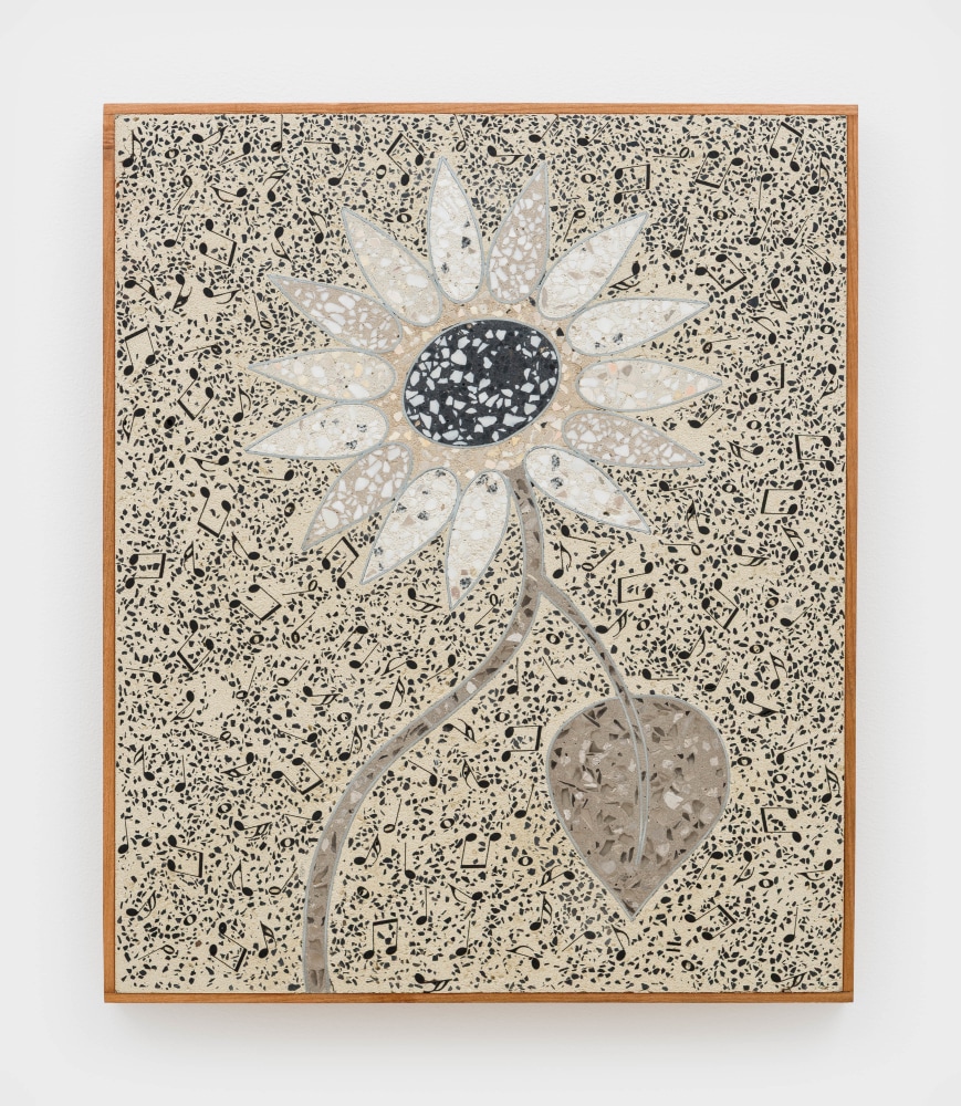 Ficus Interfaith
Sunflower for John Cage (No. 80), 2025
cementitious terrazzo, 3-D printed plastic
20 x 24 x 1 1/4 ins.
50.8 x 61 x 3.2 cm