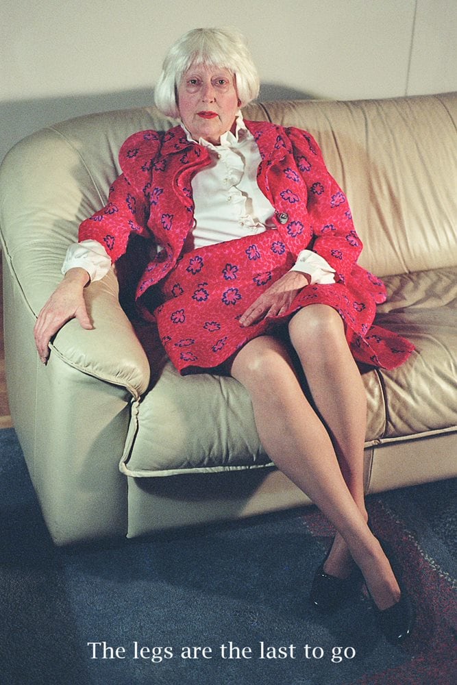 Martha Wilson

The legs are the last to go, 2009

pigmented ink print on hahnemuhle bamboo paper
photograph by Vince Bruns

19 1/4 x 13 1/4 ins.

48.9 x 33.7 cm

&amp;nbsp;