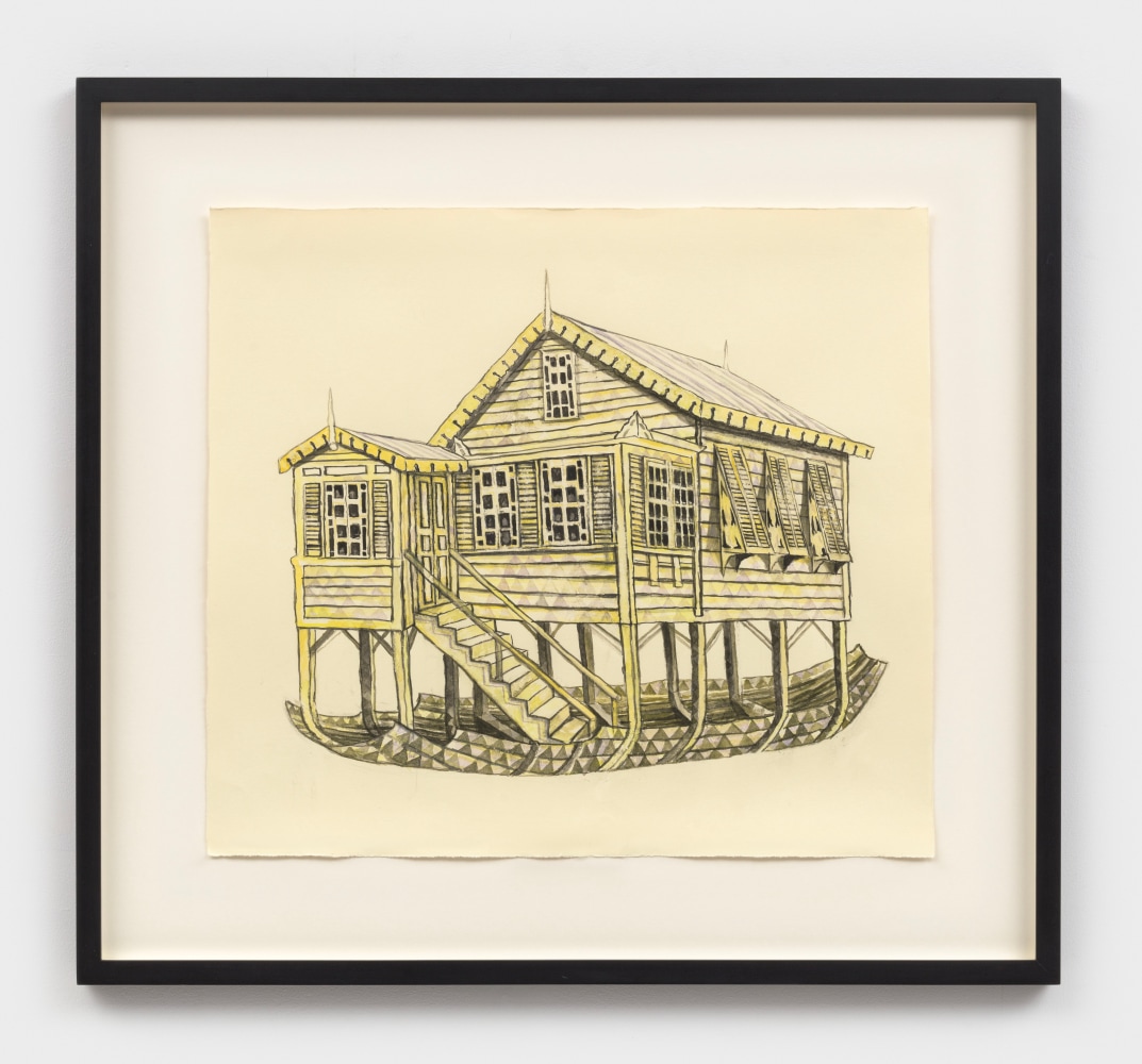 Hew Locke
Guyana House Boat 2, 2018
watercolor on paper
Sheet: 22 5/8 x 25 1/2 ins.
57.5 x 64.8 cm
Framed: 31 5/8 x 34 3/8 ins.
80.3 x 87.3 cm