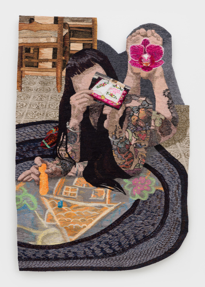 Erin M. Riley
Disappearing Messages, 2025
wool, cotton
70 x 46 ins.
177.8 x 116.8 cm