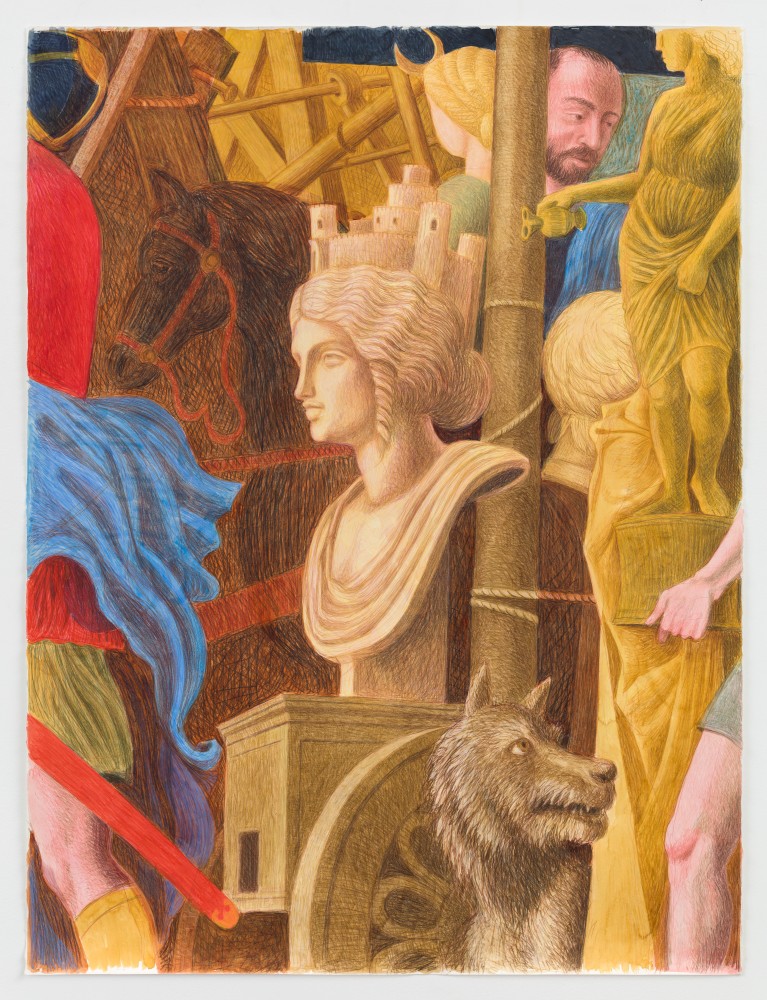 Elijah Burgher
Cybele (after Mantegna), 2020
colored pencil and watercolor on paper
59 1/2 x 44 1/2 ins.
151 x 113 cm